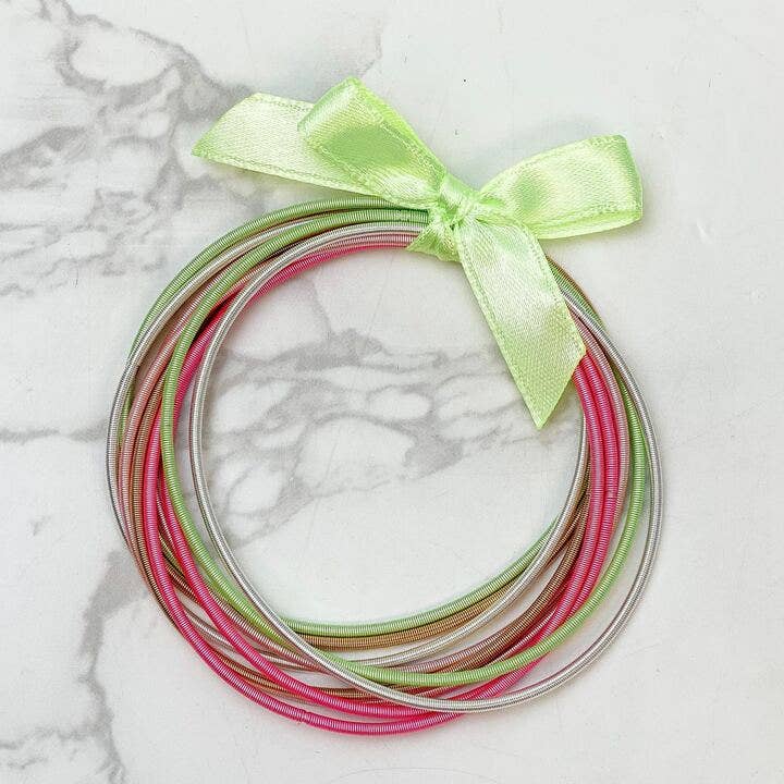 Guitar String Bracelets - pink and green