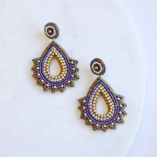 Bon Temps Earrings   Purple/Gold/Green 2.5"