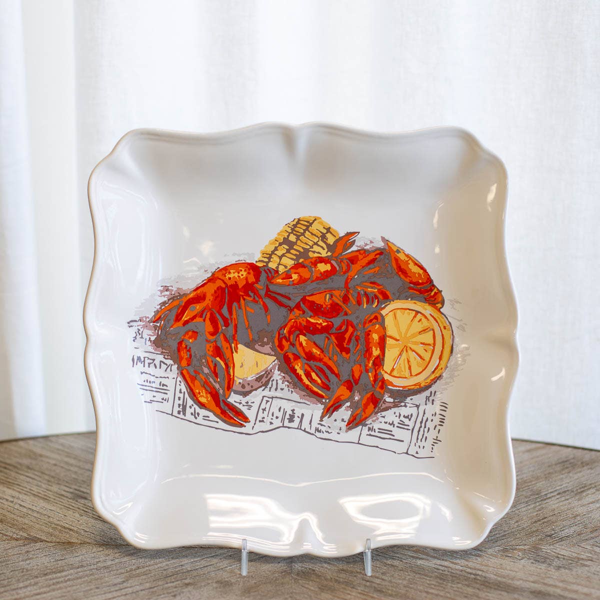 Crawfish Boil Square Platter White/Multi 11.5x11.5