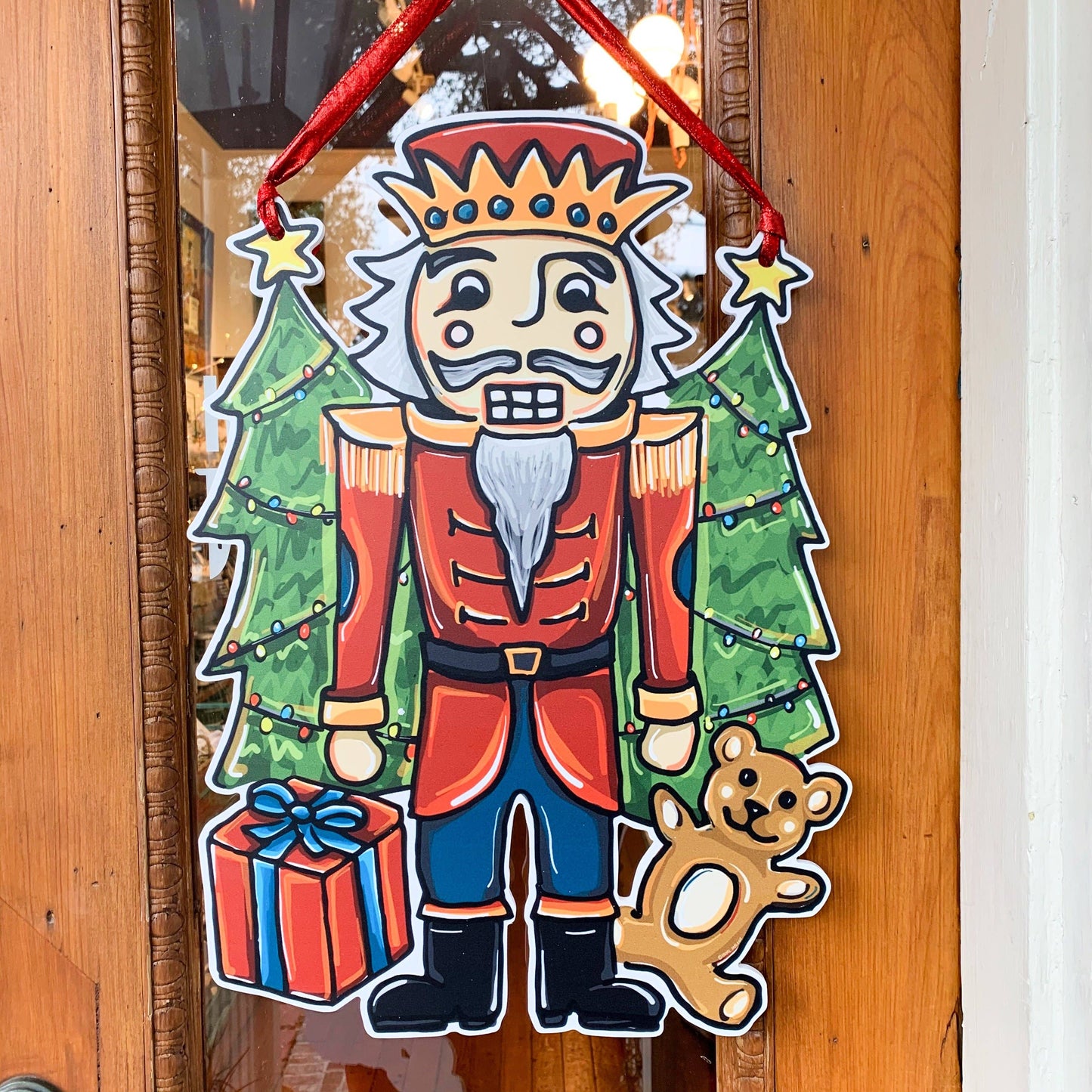Nutcracker Door Hanger - Christmas Holiday Outdoor Decor: Darker Skin