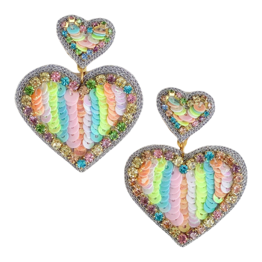 Pastel Sequins Heart Earrings