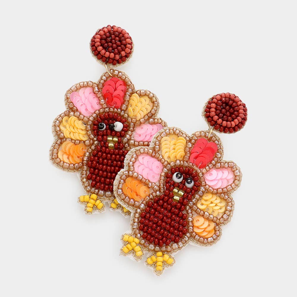 Turkey Autumn and Thanksgiving Seed Bead Dangle Earrings