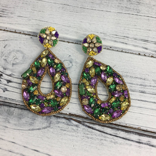 King Cake Mardi Gras Stone Earrings