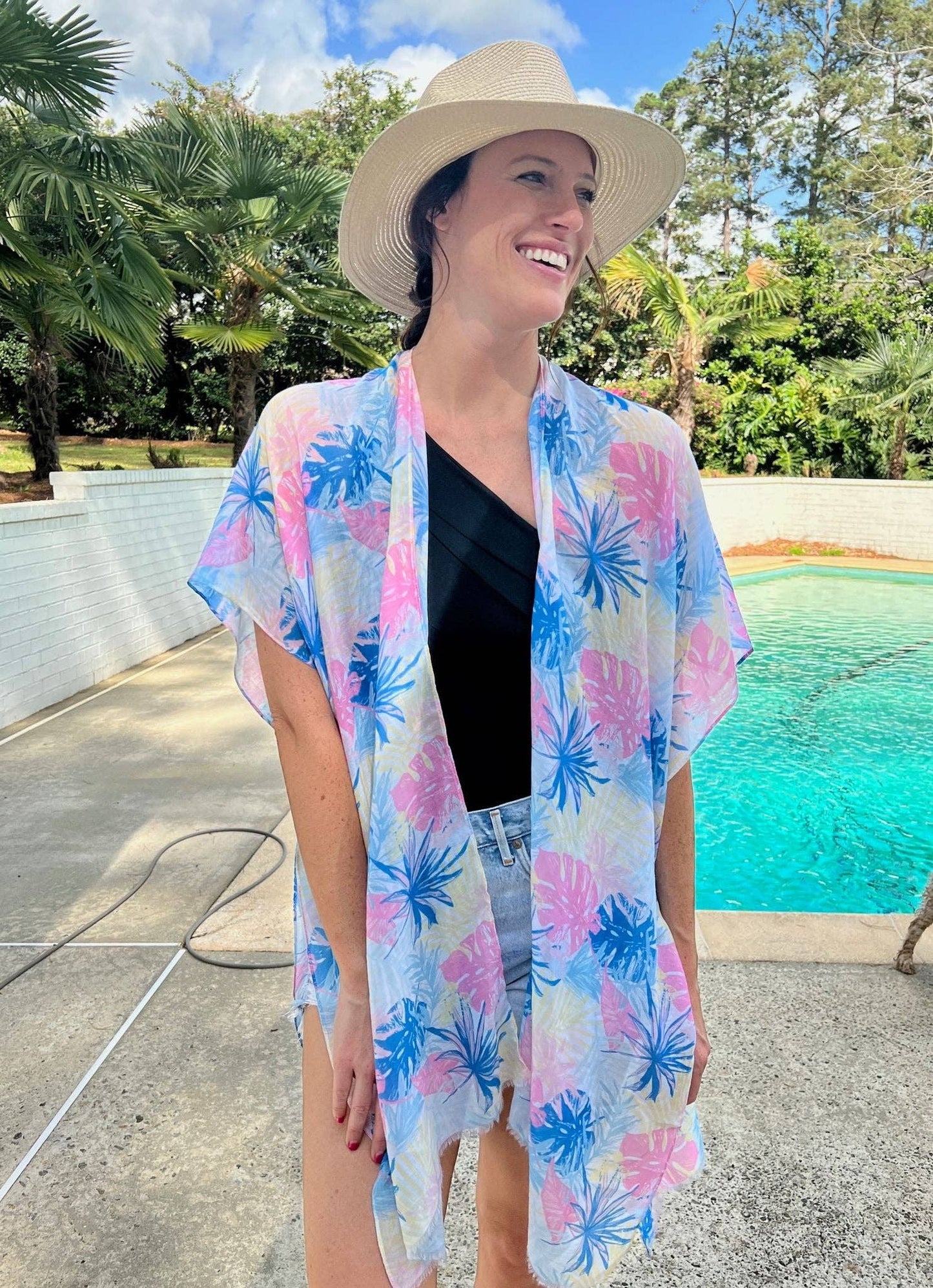 Cordelia Palm Printed Kimono BLUE MULTI