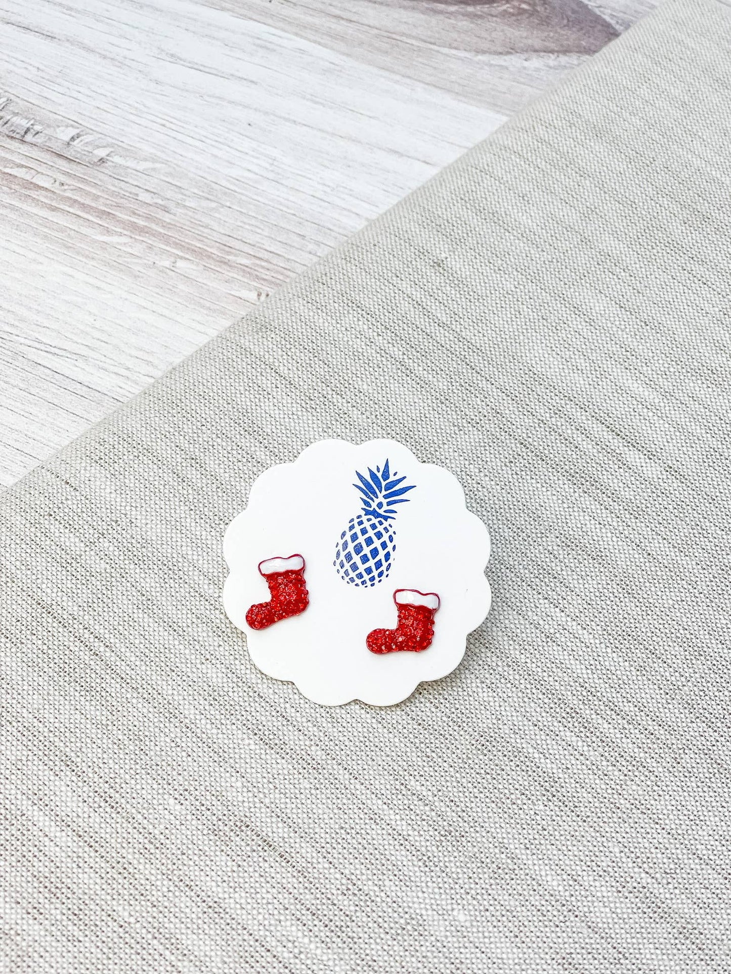 Pave Christmas Stud Earrings - Red Stocking