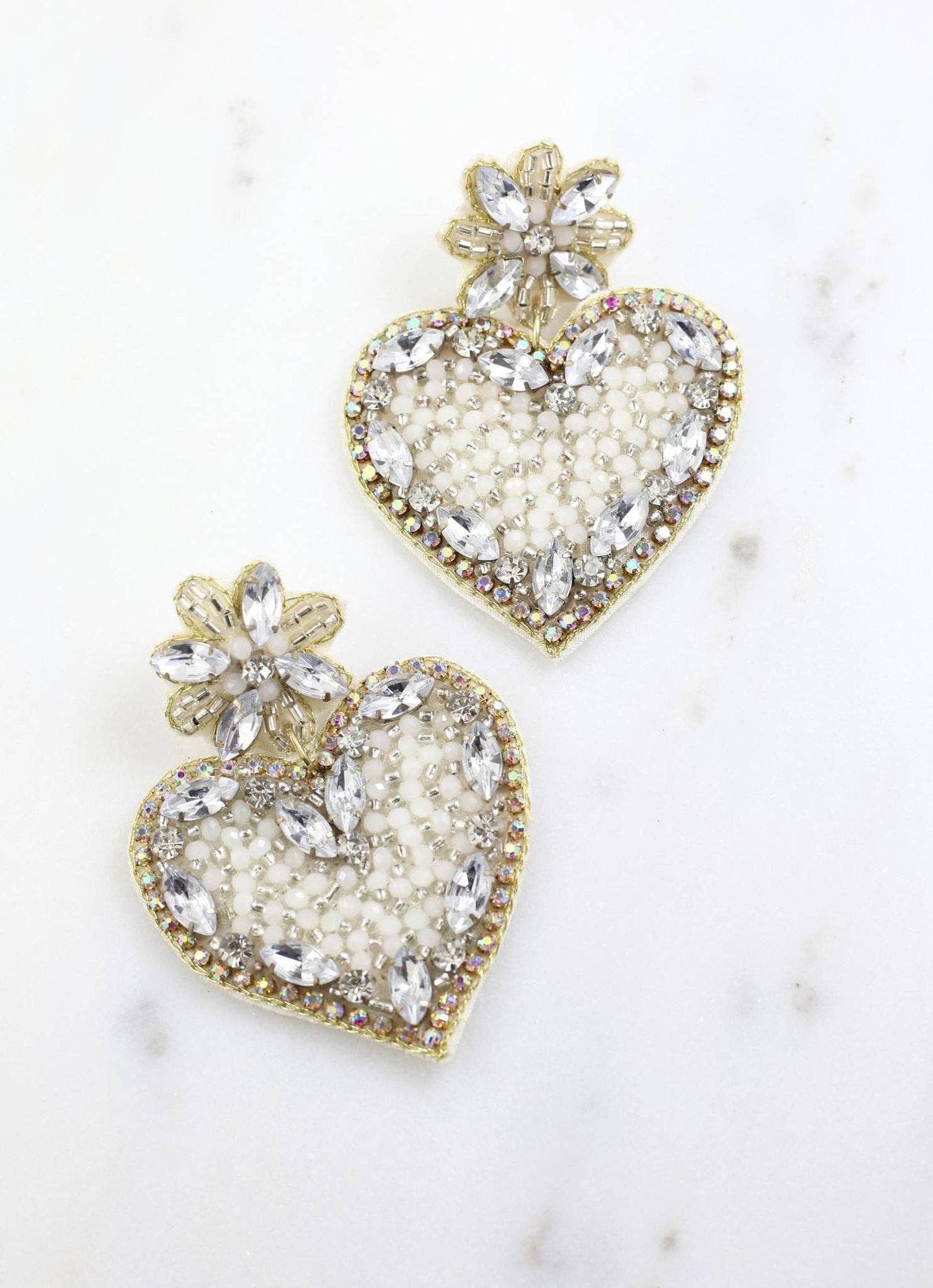 Cupid Embellished Heart Earring WHITE