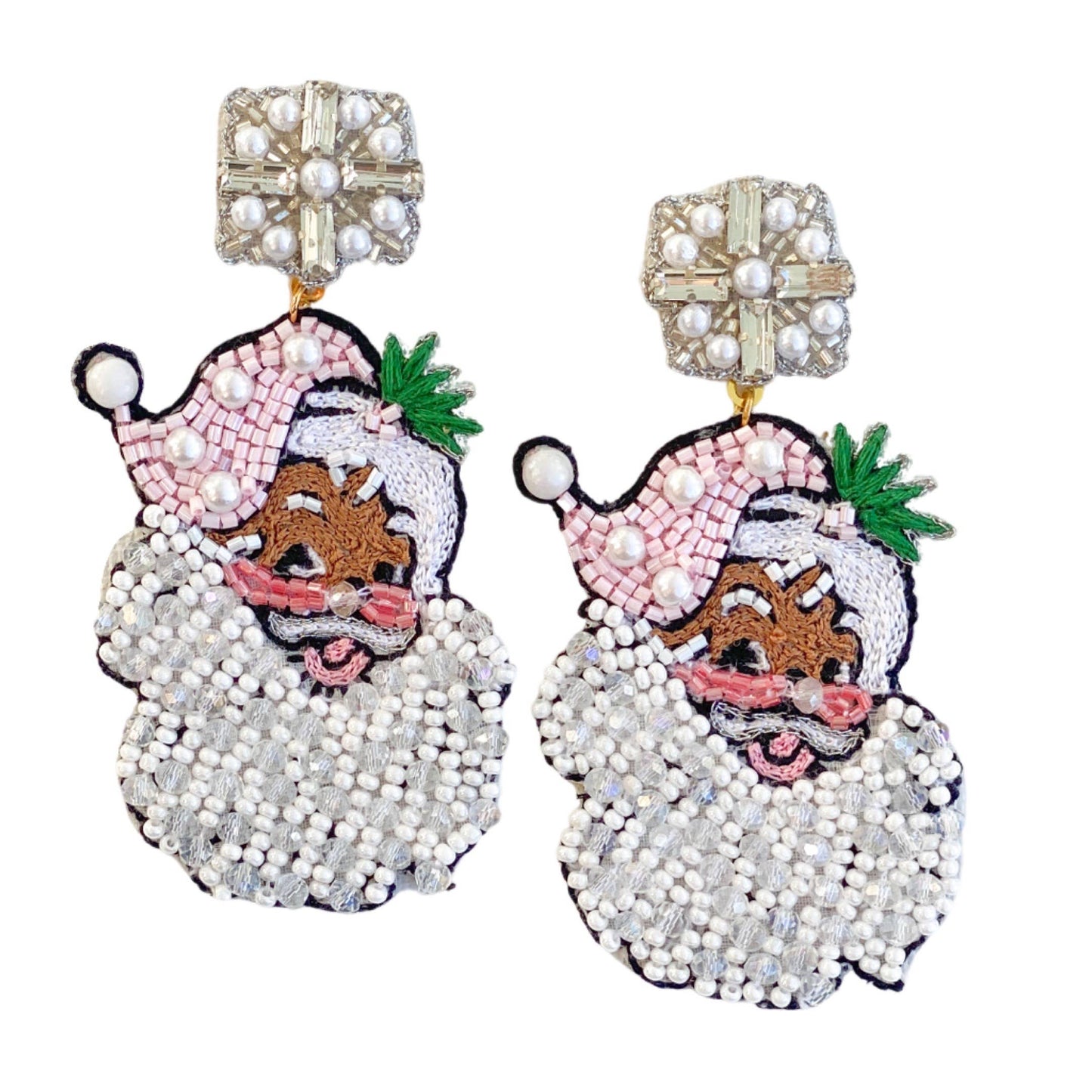 Multicultural Vintage Pink Santa Earrings