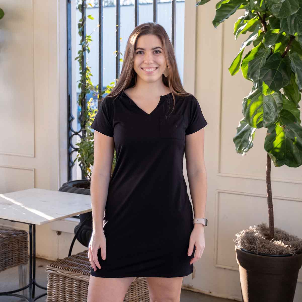 Classic Notched T-Shirt Dress Black -Asst.