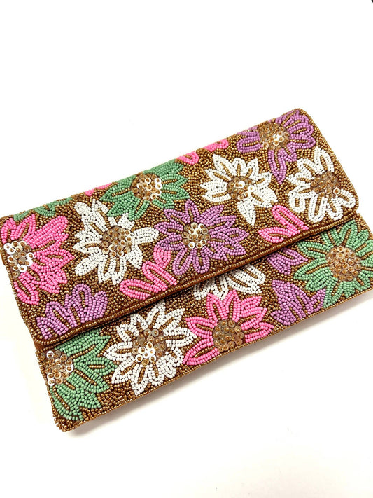 Pastel Flower Beaded Clutch