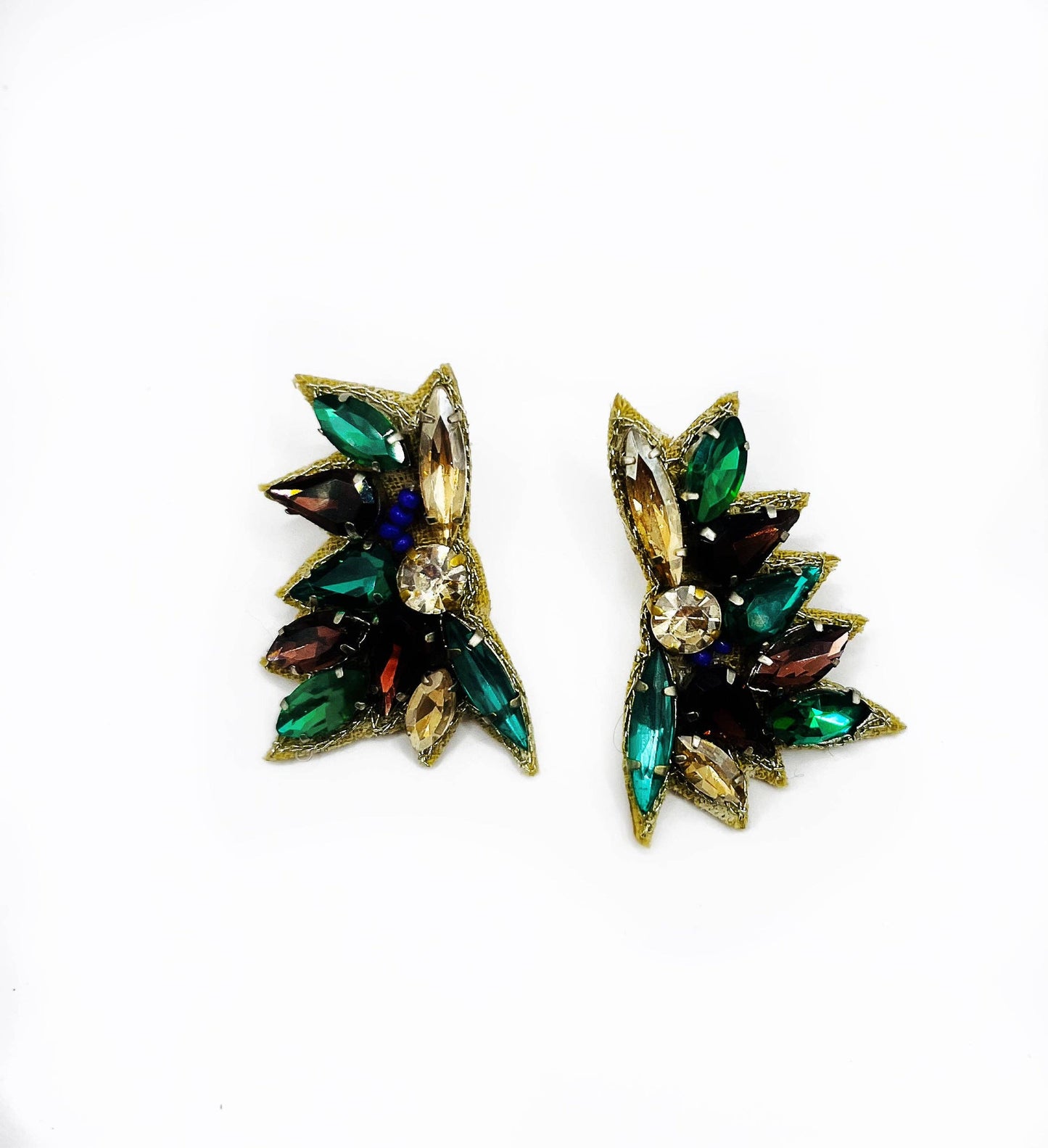 Mardi Gras Jeweled Wing Purple Green Gold Statement Earrings