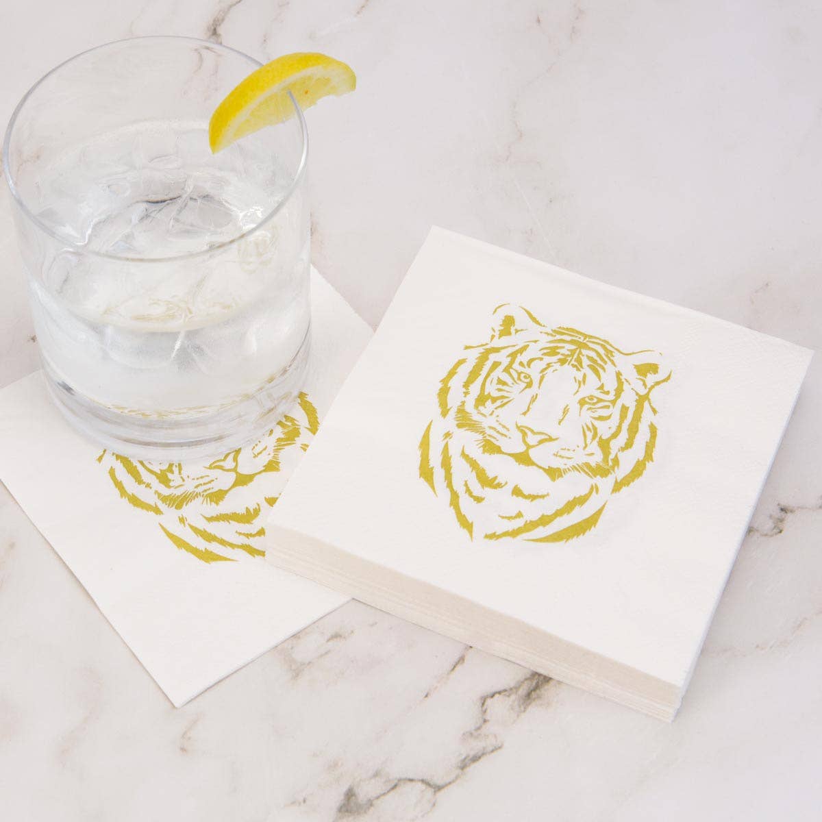 Easy Tiger Cocktail Napkins White/Light Gold 5"