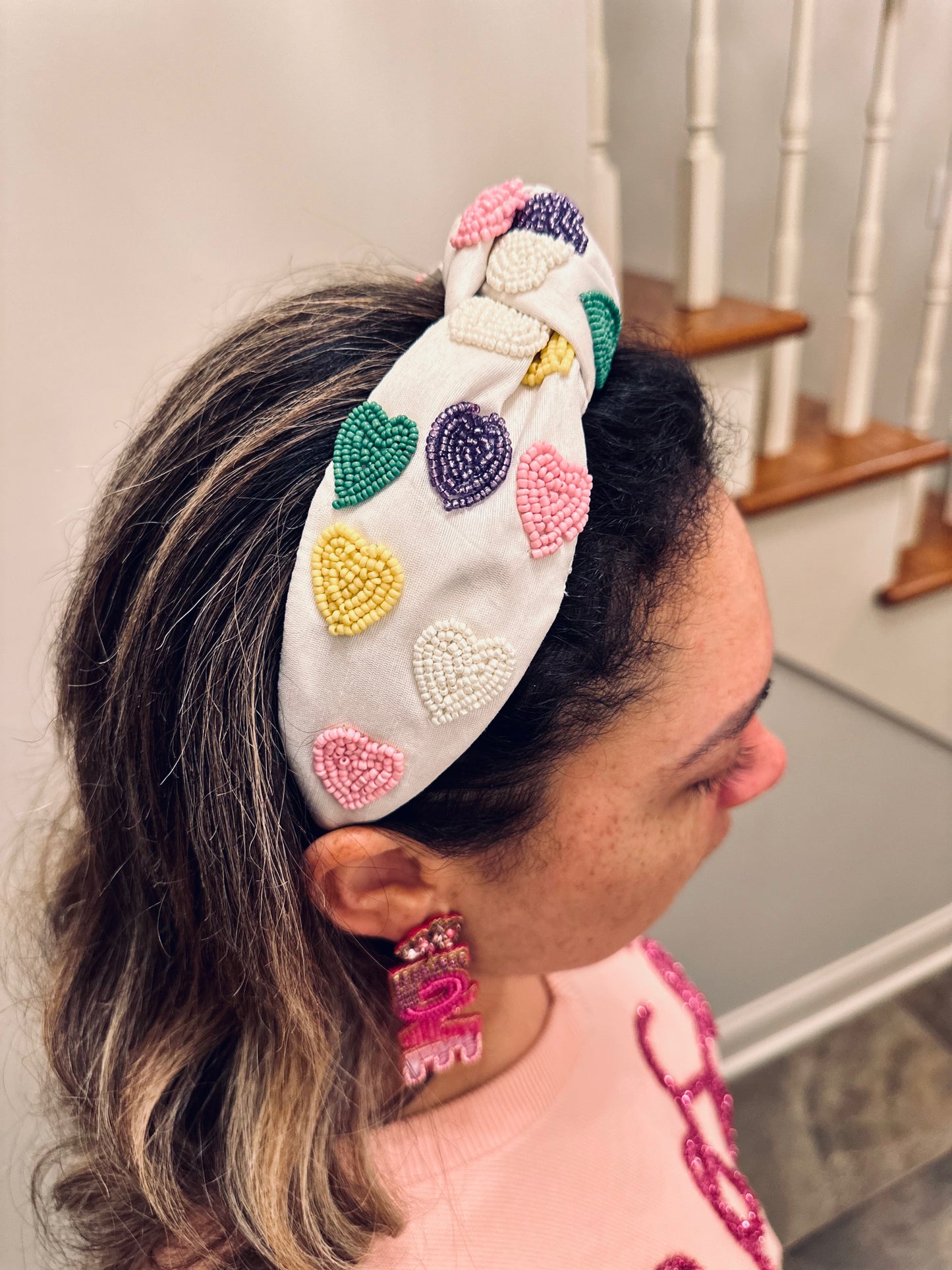 Beaded Sweethearts White Knot Headband