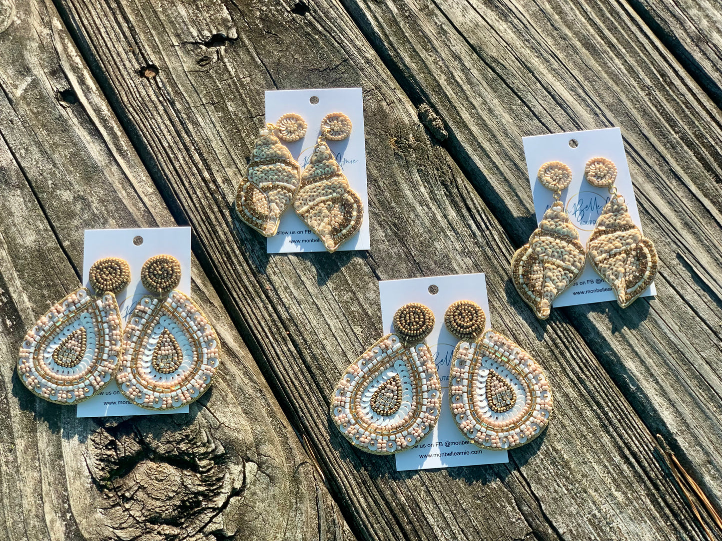 Tan and Gold Seashell Beaded earrings