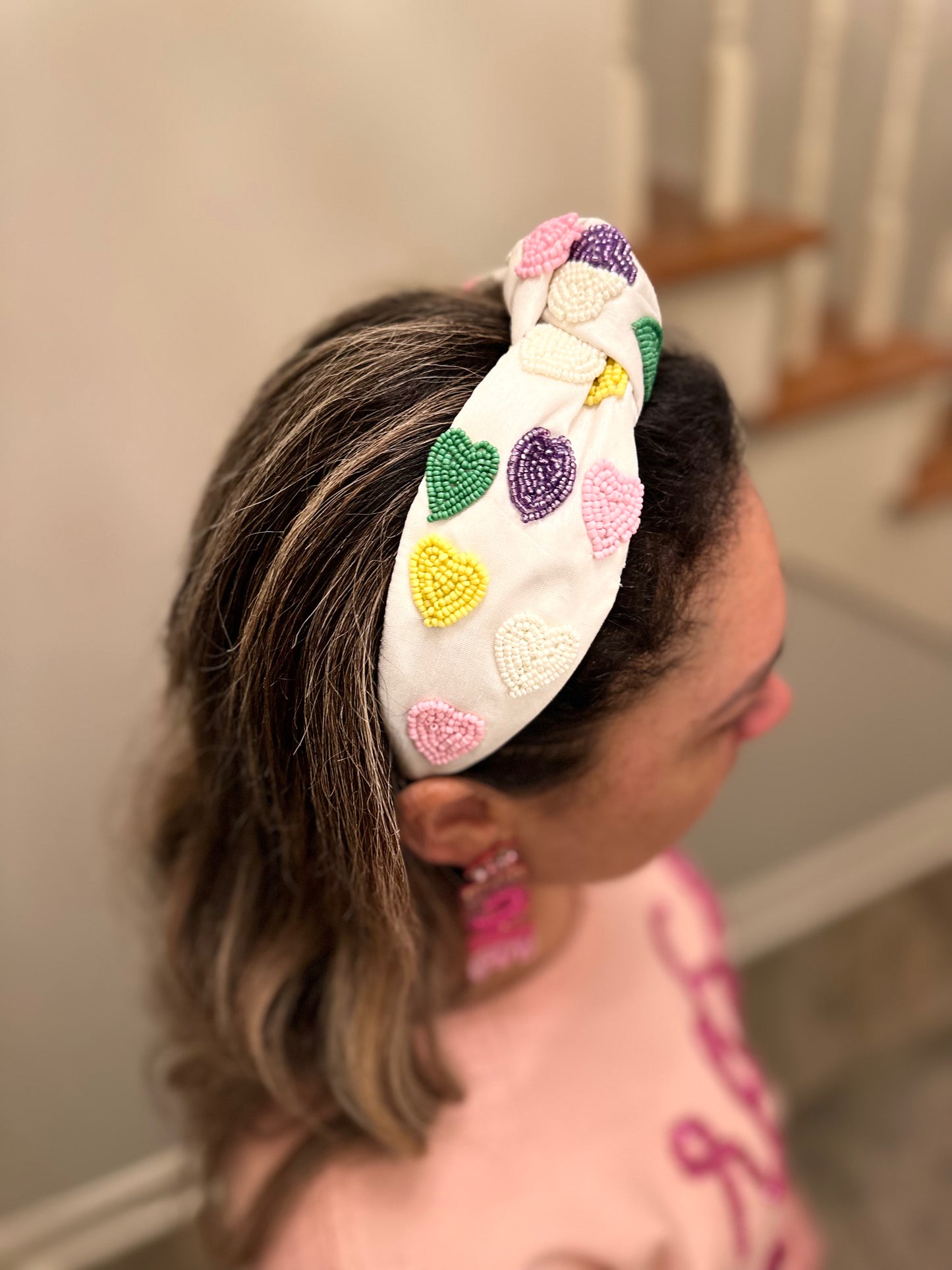 Beaded Sweethearts White Knot Headband