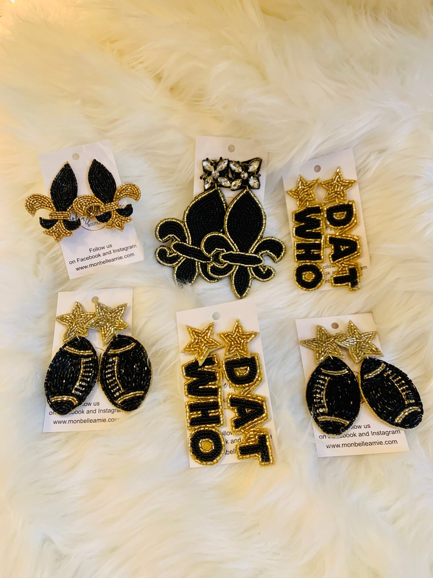 Gold and Black Large Fleur de Lis Earrings