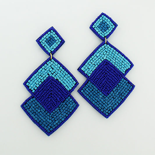 Beaded 3 Diamond Shaped Earrings - 2 COLORS