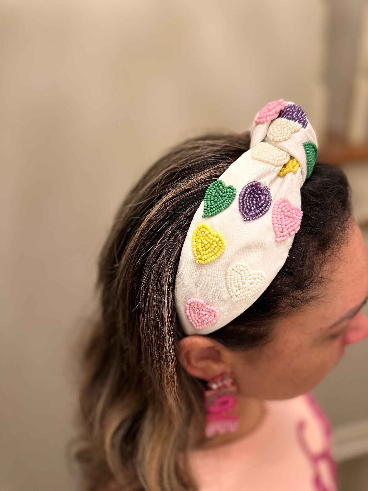 Beaded Sweethearts White Knot Headband