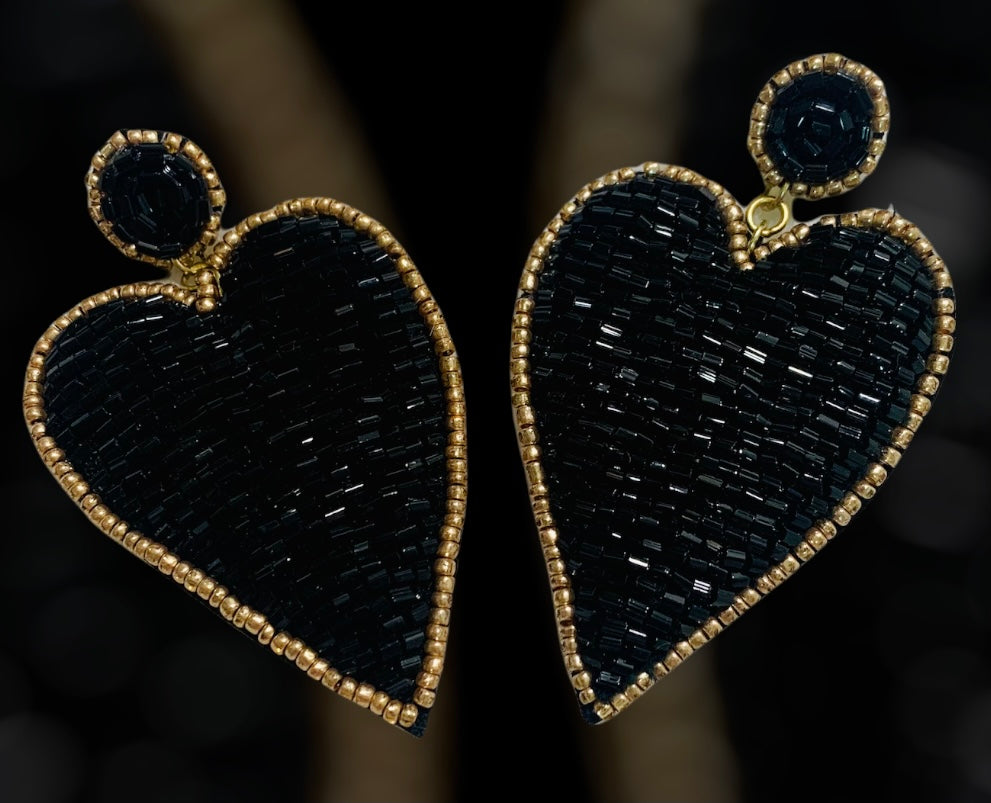 Black and Gold Heart Earrings