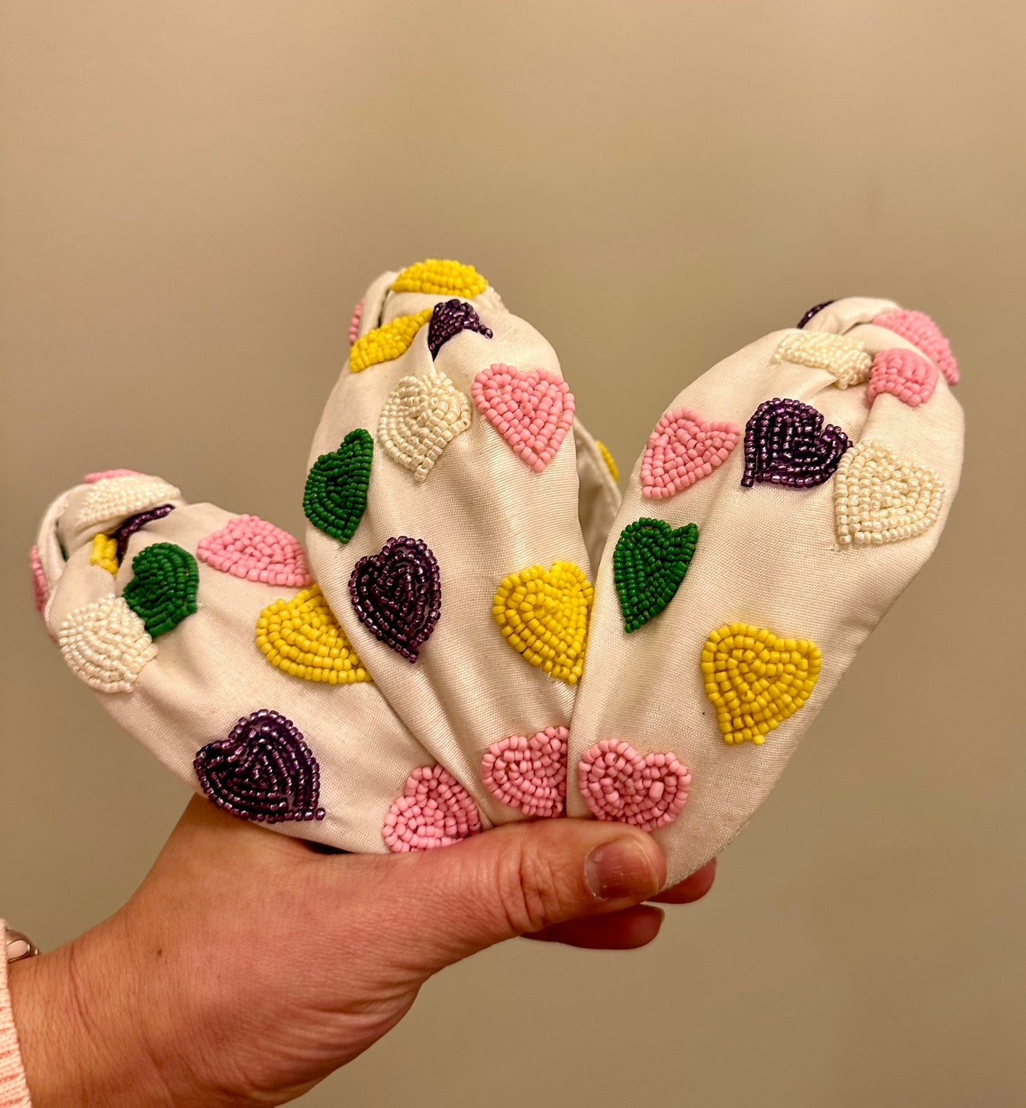 Beaded Sweethearts White Knot Headband