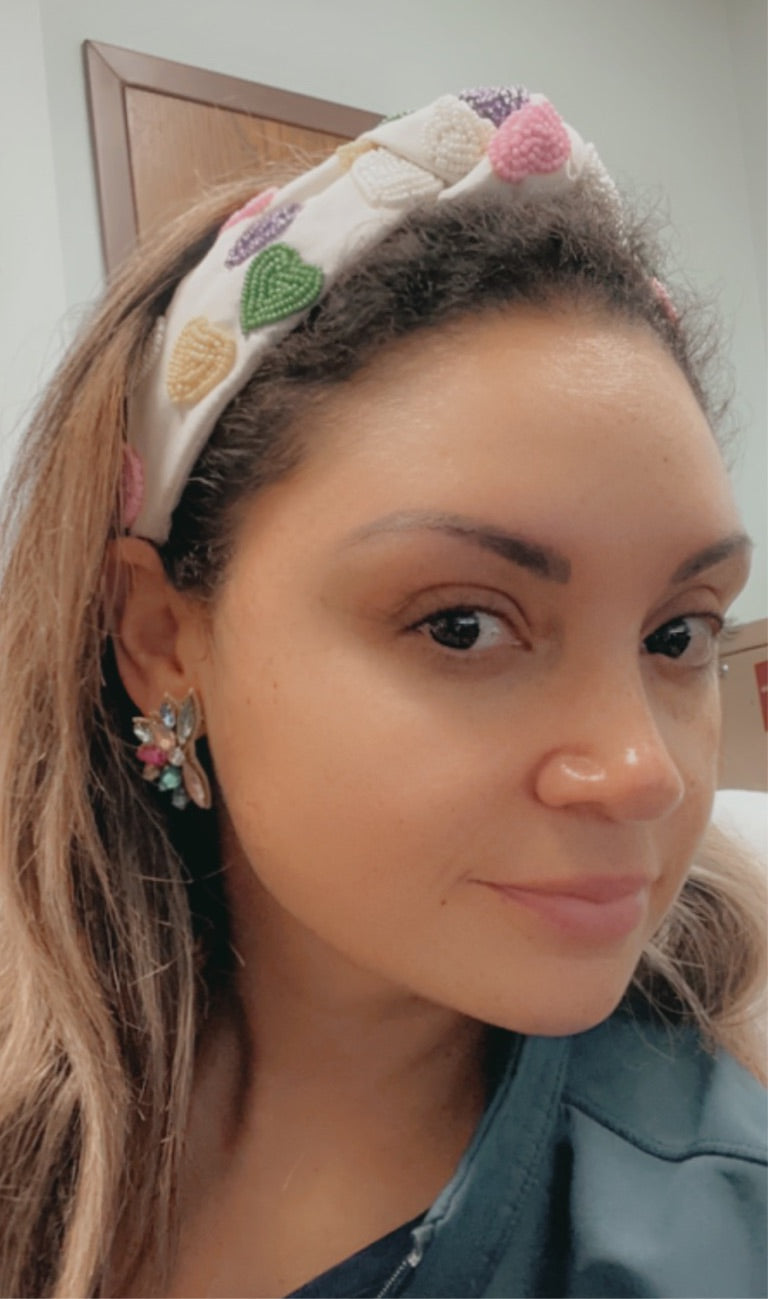 Beaded Sweethearts White Knot Headband