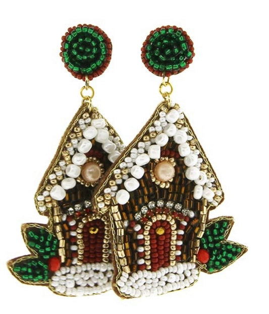 Christmas Gingerbread House Beaded Earrings