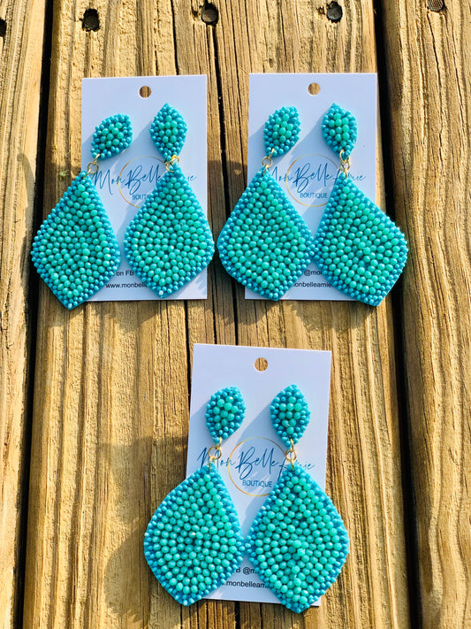 Beaded Turquoise Teardrop Earrings
