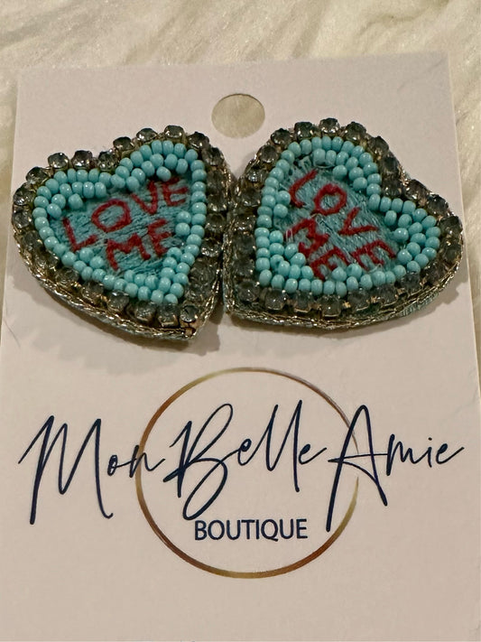 Conversation Heart Stud Earrings - Blue - Love Me