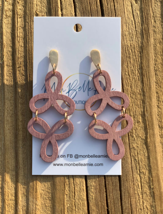 Wood and Metal mauve and Gold Swirl Earrings