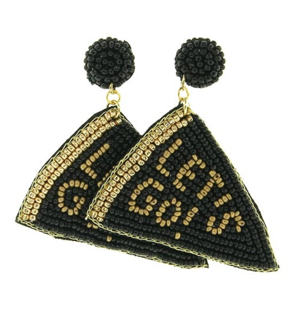 Black and Gold Let's Go Flag Earrings