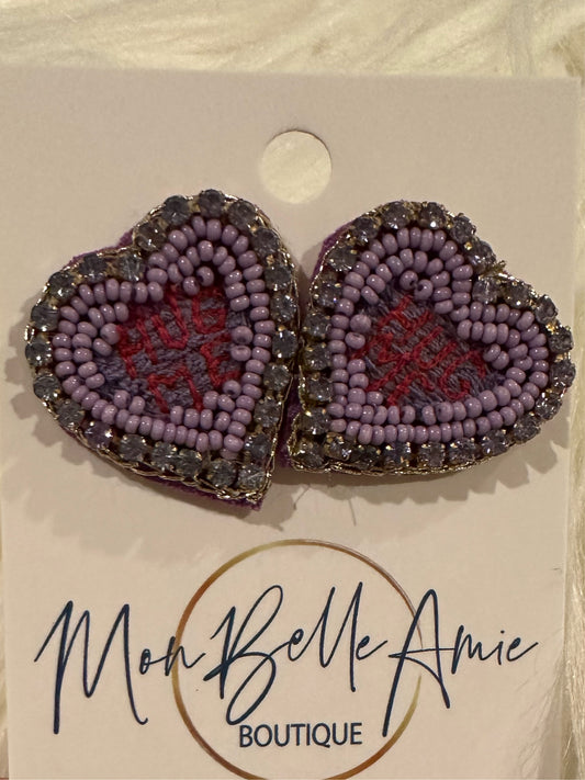 Conversation Heart Stud Earrings - Purple - Hug Me