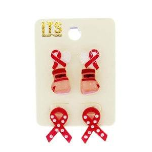 Set of 3 Pink breast cancer Awareness Studs with Boxing Gloves