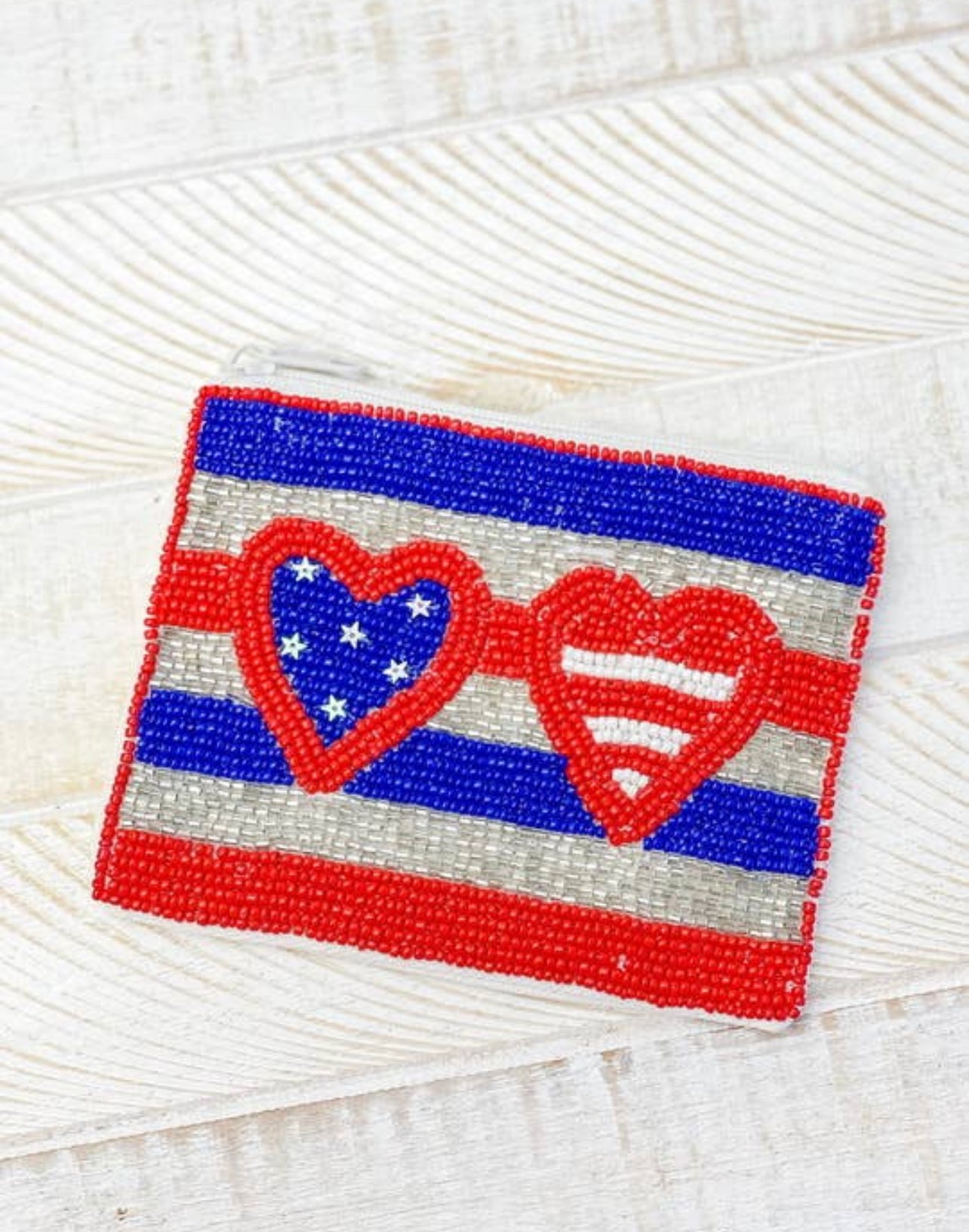 Stars and Stripes Beaded Zippered Pouch