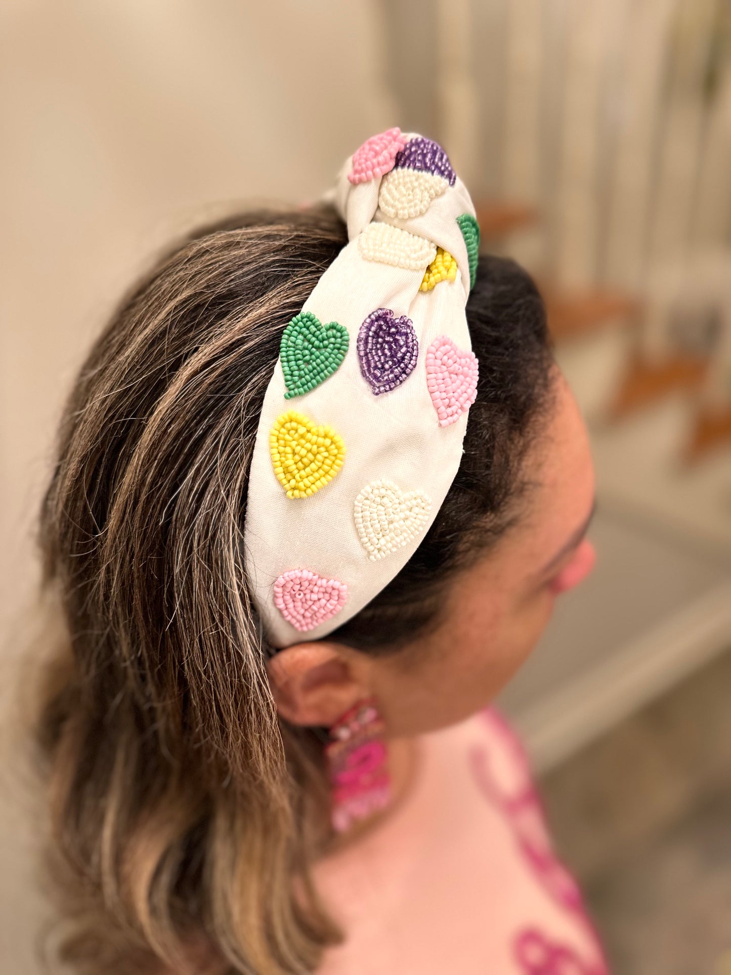 Beaded Sweethearts White Knot Headband