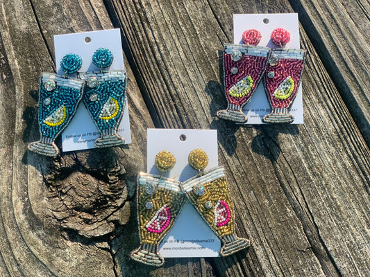Beaded Drink with Lemon Wedge Earrings (3 colors)