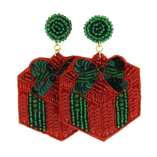 Red Sequin Present Earrings