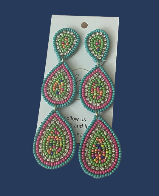 3 Tier Teardrop Earrings in Multicolored