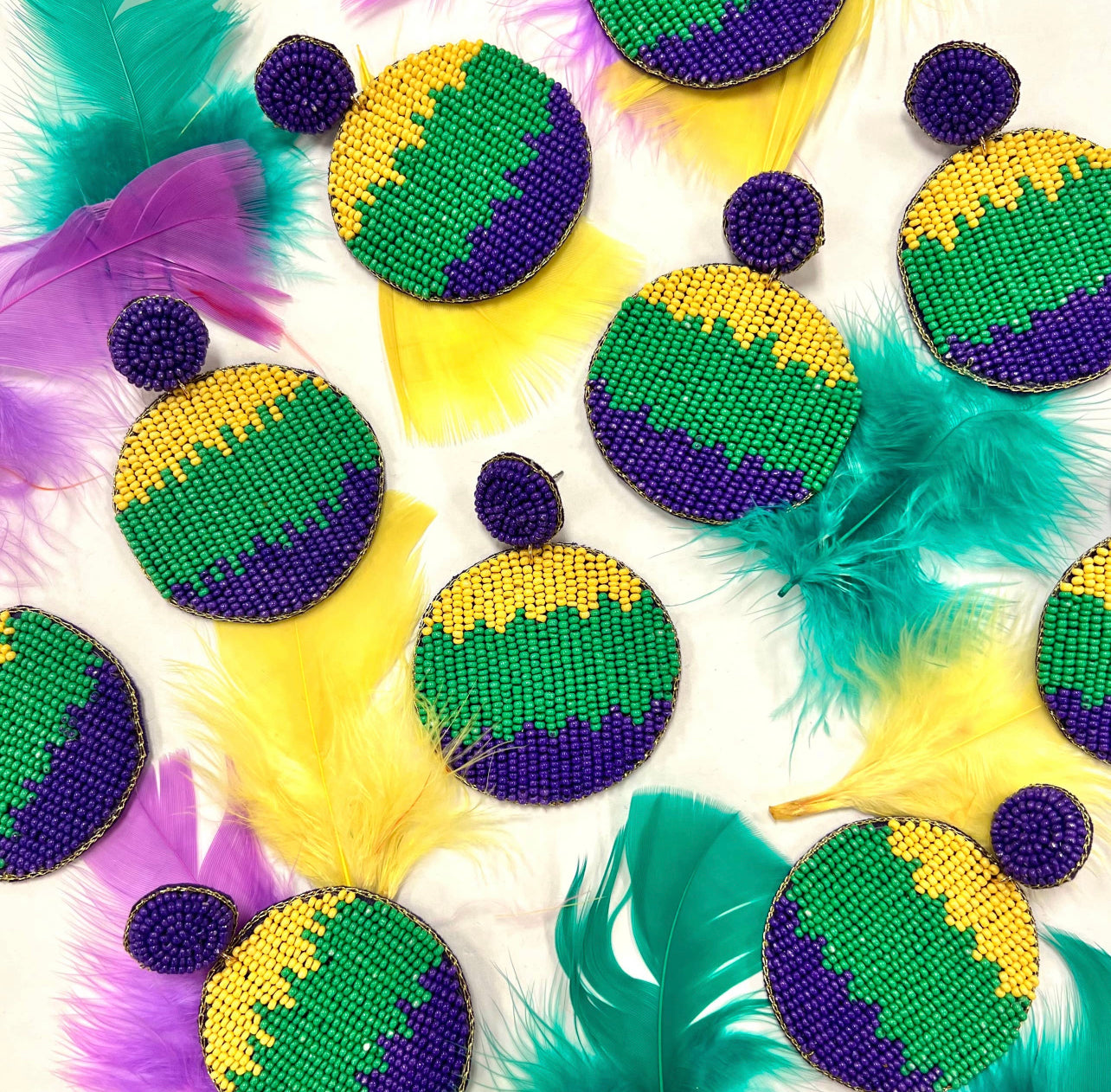 Mardi Gras Circle Earrings