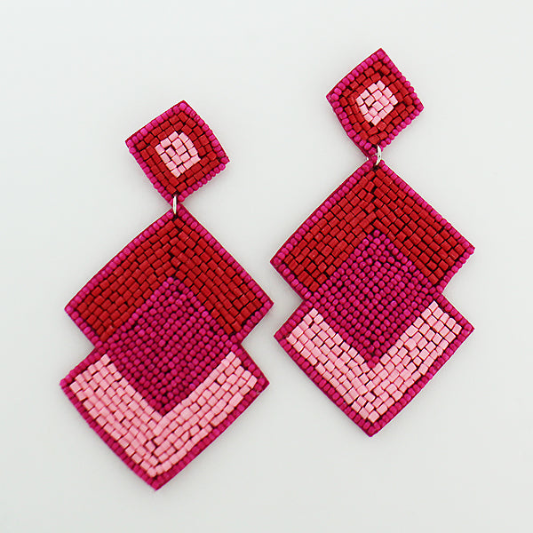 Beaded 3 Diamond Shaped Earrings - 2 COLORS