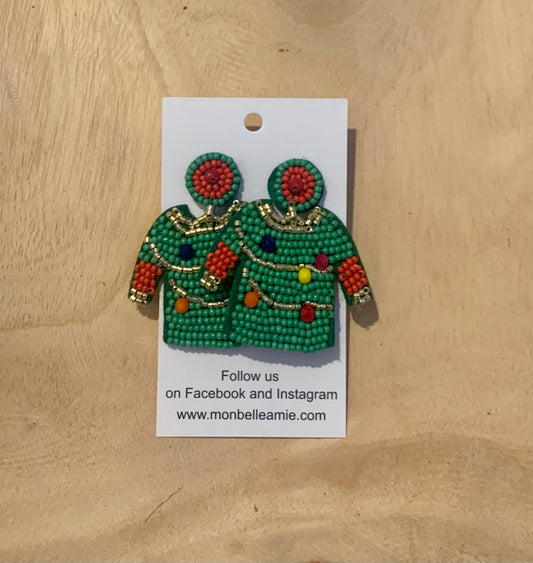 Green Christmas Sweater Earrings