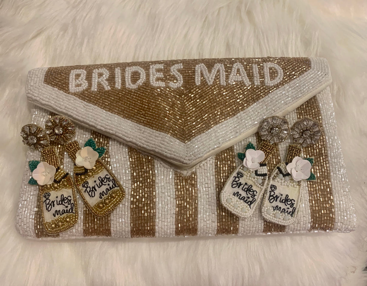 Cream and Gold Stripe Bridesmaid Clutch