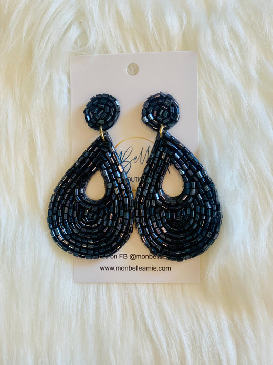 Navy Beaded Teardrop earrings