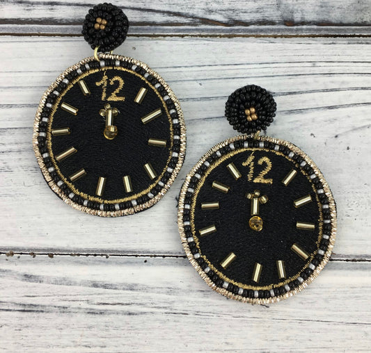 New Year Black Clock Earrings