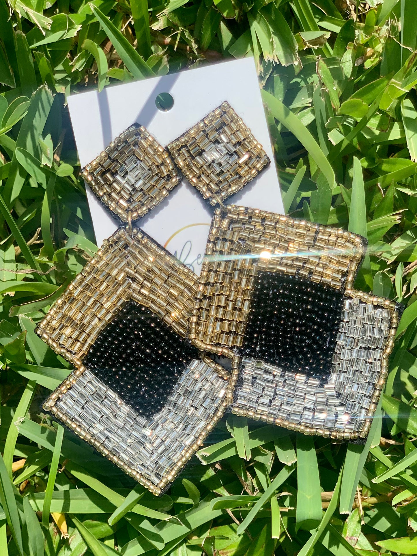 Kaylee Black and Gold Diamond Shaped Earrings