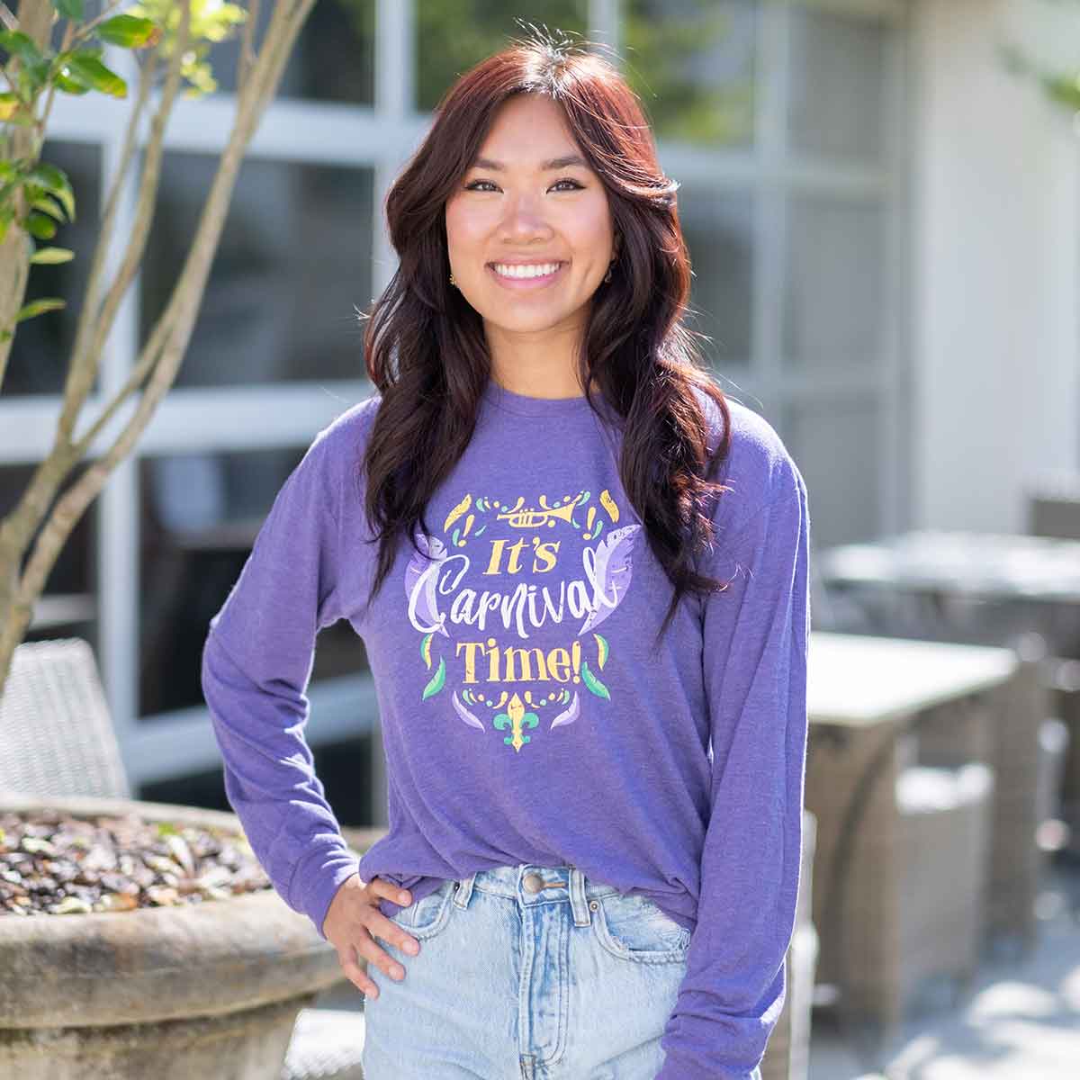 Mardi Gras Carnival Time Long Sleeve Crew Neck T-shirt