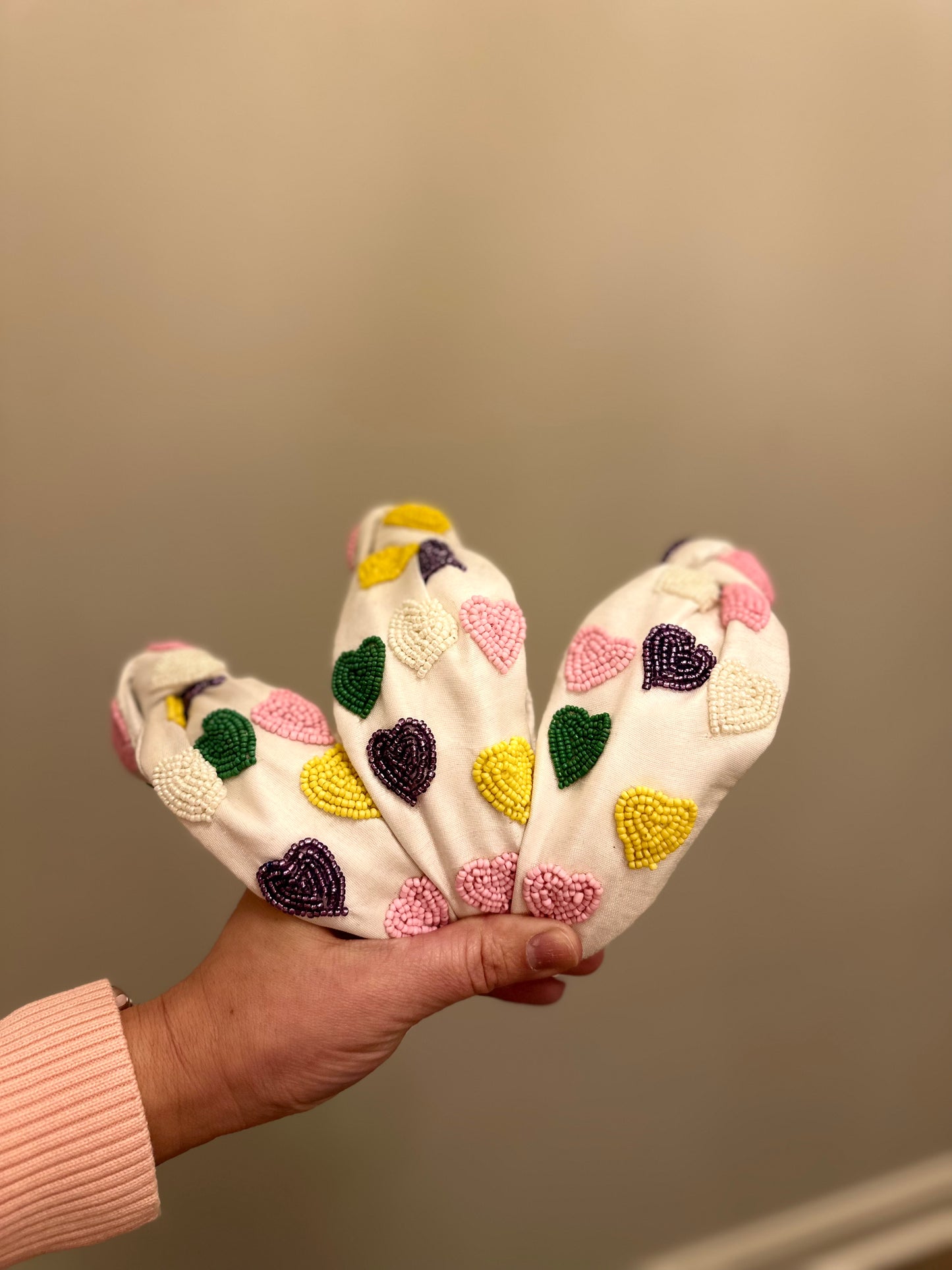 Beaded Sweethearts White Knot Headband