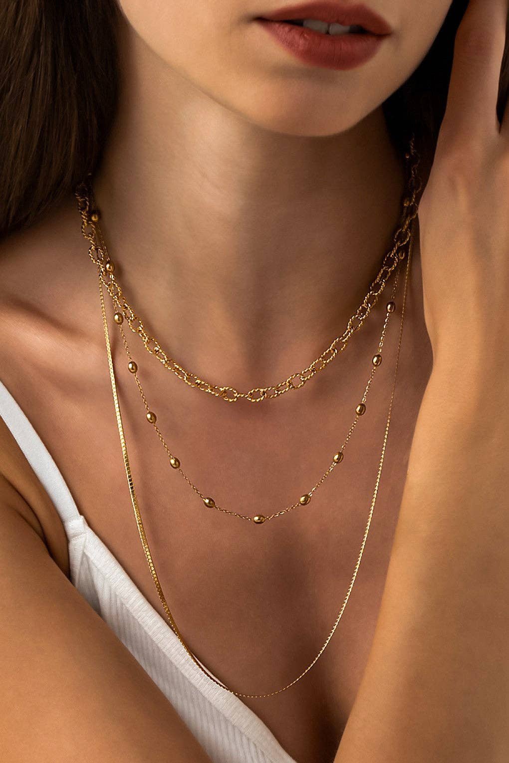 18K Gold Plated Waterproof Stainless Steel Chain Necklace - 7546: S0OX3T7546