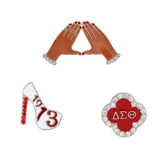 Red White 3 Pcs Sorority Pins: Red and White / Rhodium / 1 inch