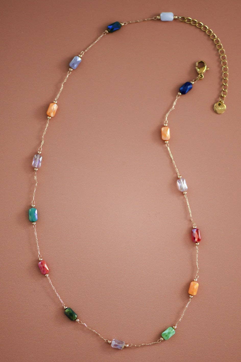 18K Gold PVD Plated Stainless Steel Multicolored Crystal Chain Necklace – 8101: S0OX3T8101 Multi