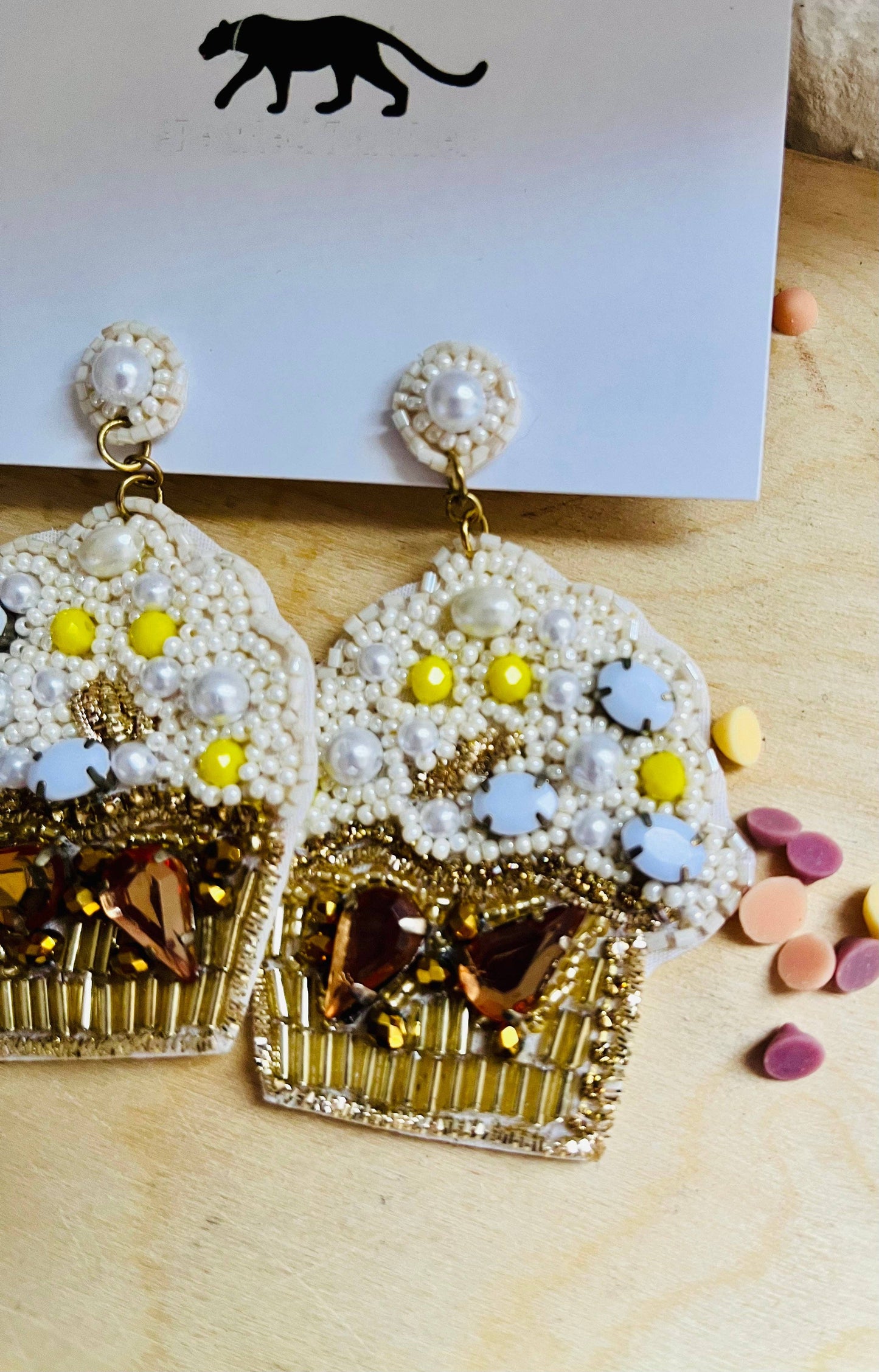 Cupcake Beaded Statement Earrings Birthday Food Party