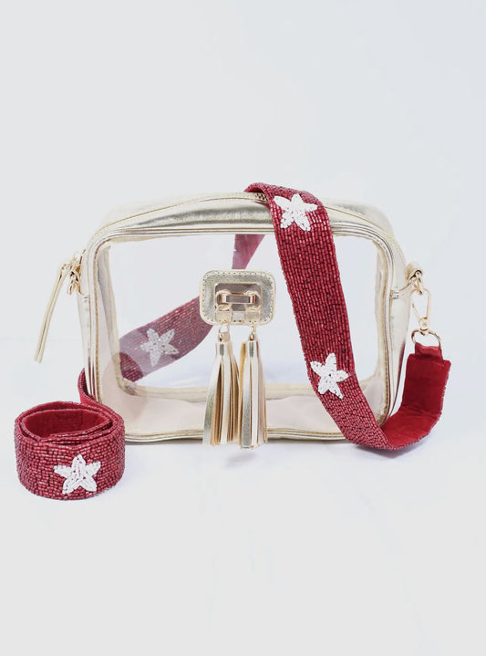 Red with White Stars Beaded Purse Strap